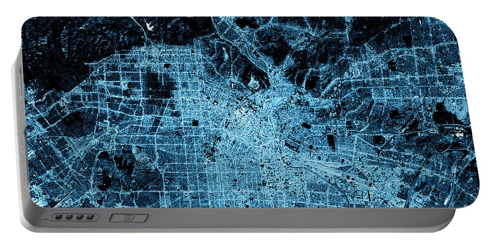 Los Angeles Portable Battery Charger featuring the digital art Los Angeles Abstract City Map Top View Dark by Frank Ramspott