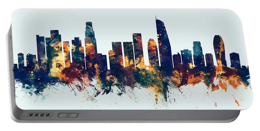 Los Angeles Portable Battery Charger featuring the digital art Los Angeles California Skyline Panoramic by Michael Tompsett