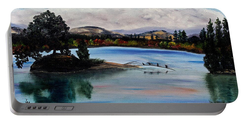 California Portable Battery Charger featuring the painting Los Gatos Lake by Laura Iverson