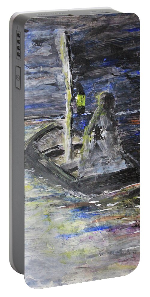 Water Portable Battery Charger featuring the painting Lost in the Dark Abstract by April Burton