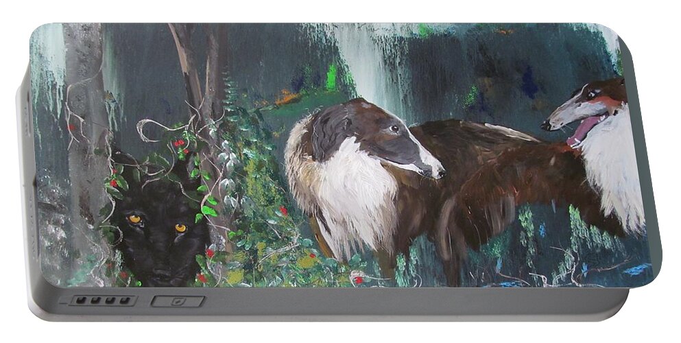 Russian Wolfhounds Portable Battery Charger featuring the painting Lost by Susan Voidets