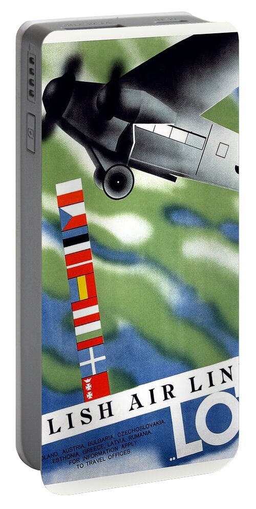 Lot Portable Battery Charger featuring the mixed media LOT Polish Airlines, Poland - Flags Of The Countries - Retro travel Poster - Vintage Poster by Studio Grafiikka