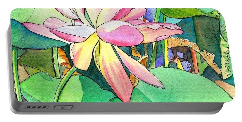 Kauai Portable Battery Charger featuring the painting Lotus Flower by Marionette Taboniar