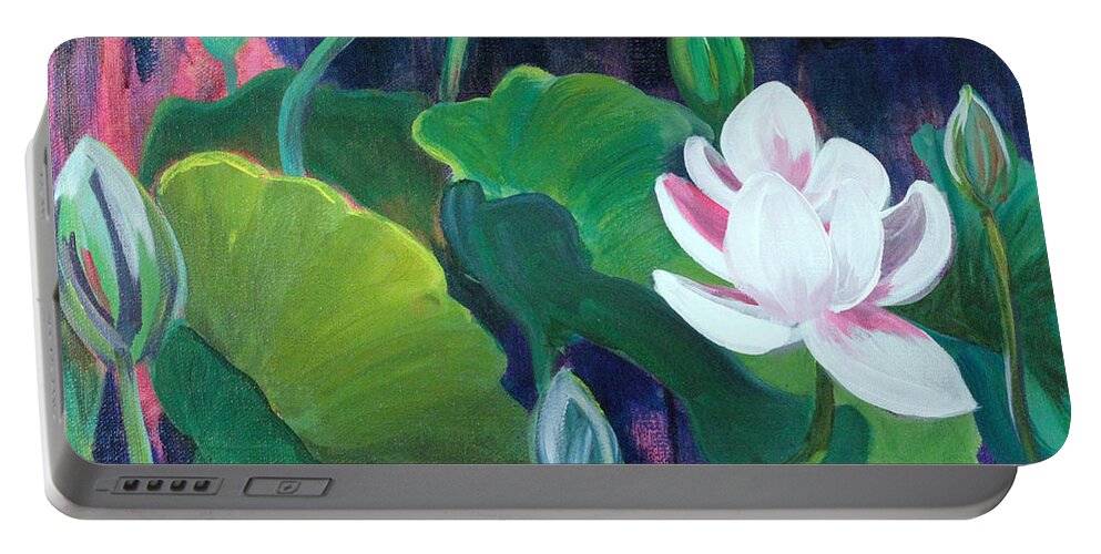 Lotus Garden Portable Battery Charger featuring the painting Lotus Garden 1 by Jaime Haney