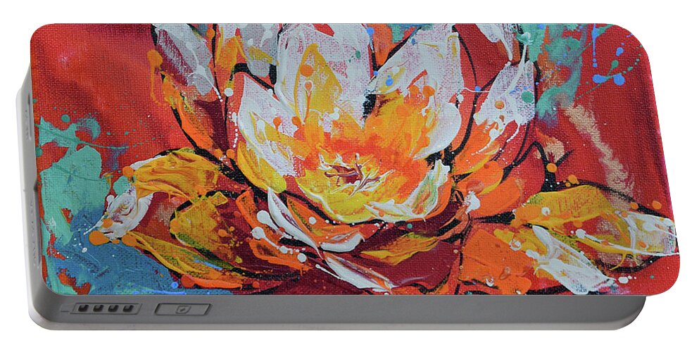  Portable Battery Charger featuring the painting Lotus by Jyotika Shroff