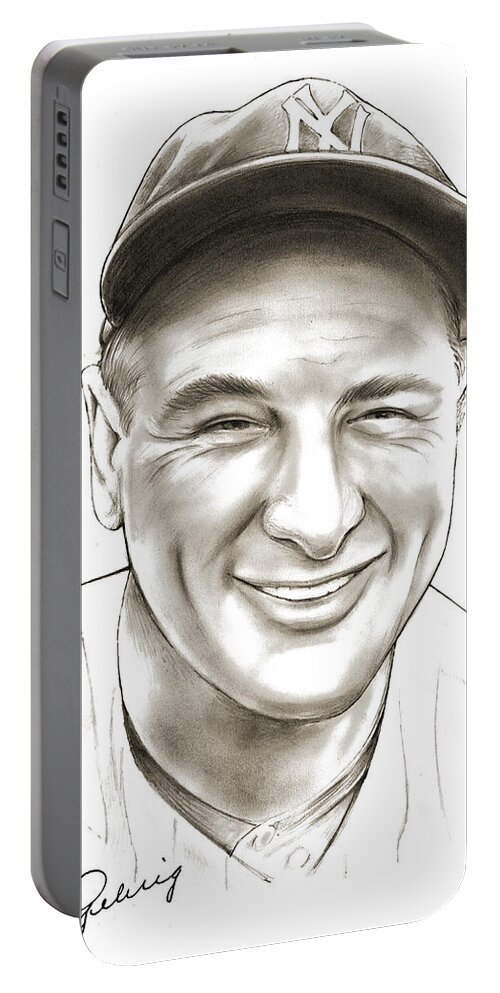 Lou Gehrig Portable Battery Charger featuring the drawing Lou Gehrig by Greg Joens
