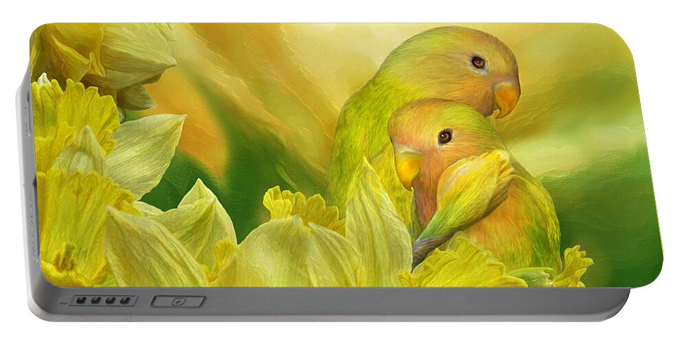 Daffodil Art Portable Battery Charger featuring the mixed media Love Among The Daffodils by Carol Cavalaris