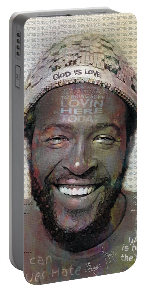 Marvin Gaye Portable Battery Charger featuring the digital art Love Can Conquer Hate by Mal Bray