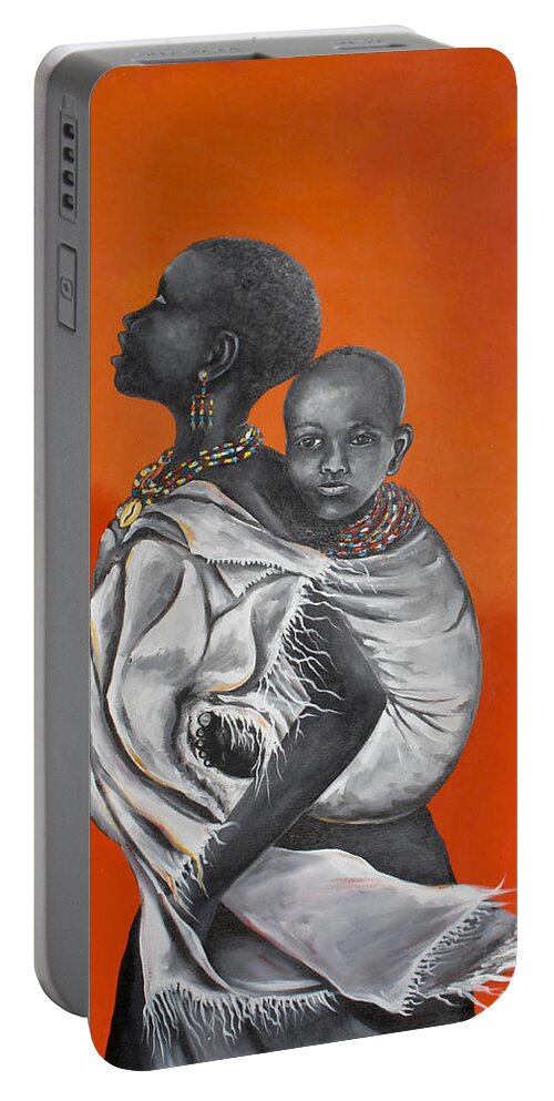Daniel Akortia Portable Battery Charger featuring the painting Love Carries by Daniel Akortia