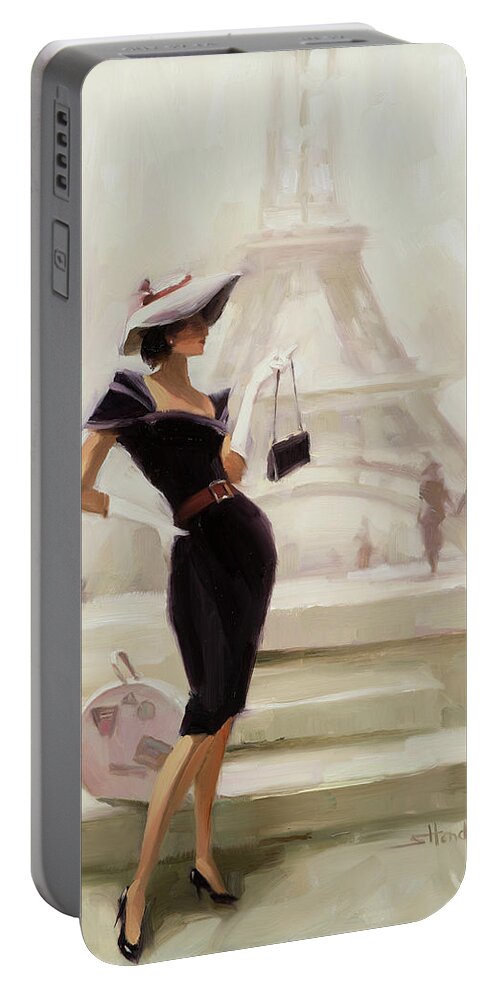 Paris Portable Battery Charger featuring the painting Love, from Paris by Steve Henderson