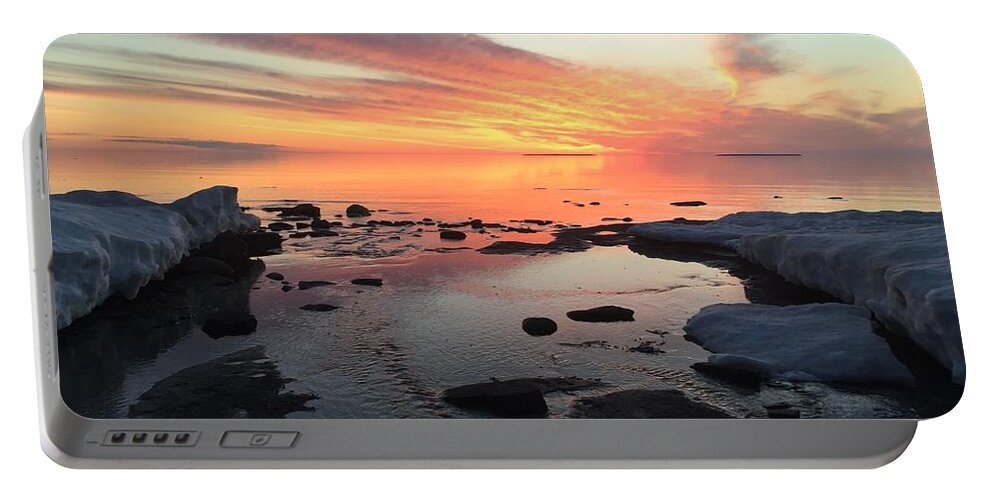 Lake Superior Portable Battery Charger featuring the photograph Love Front Yard by Paula Brown