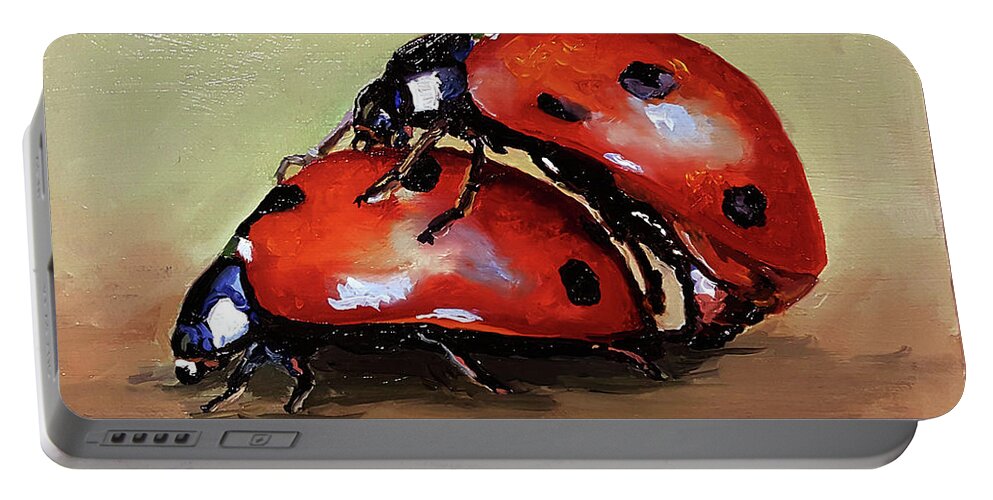 Ladybugs Portable Battery Charger featuring the painting Love by Janet Garcia