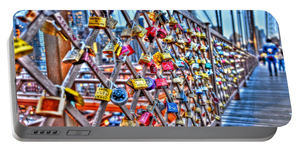 Love Locks Portable Battery Charger featuring the photograph Love Locks on the Brooklyn Bridge Too by Randy Aveille