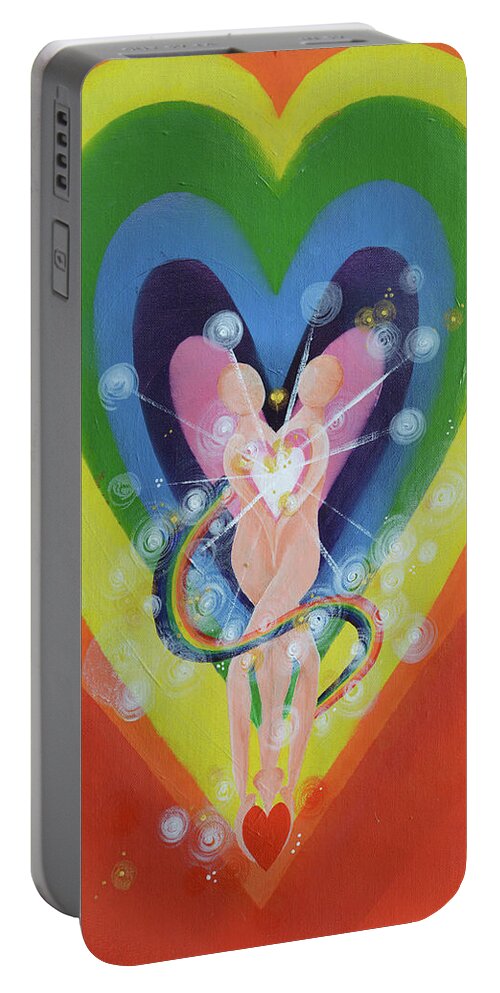 Love N Light Portable Battery Charger featuring the painting Love n Light by Catt Kyriacou