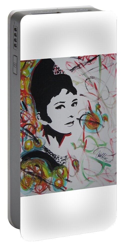 Audrey Hepburn Portable Battery Charger featuring the painting Lovely Hepburn by Antonio Moore