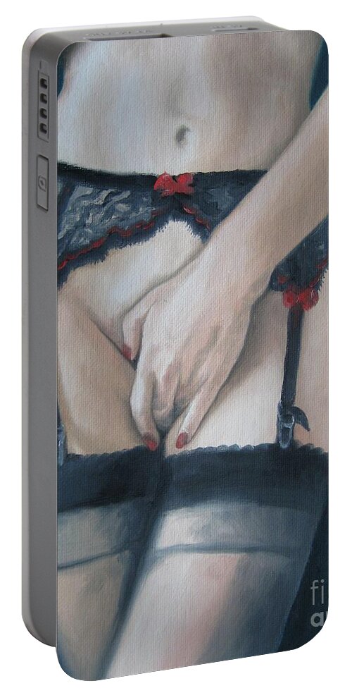 Noewi Portable Battery Charger featuring the painting Lovely Touch by Jindra Noewi