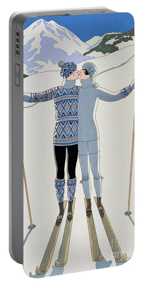 #faatoppicks Portable Battery Charger featuring the painting Lovers in the Snow by Georges Barbier