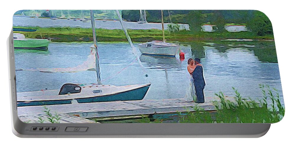 Love Portable Battery Charger featuring the digital art Lovers on the lake by Steve Glines