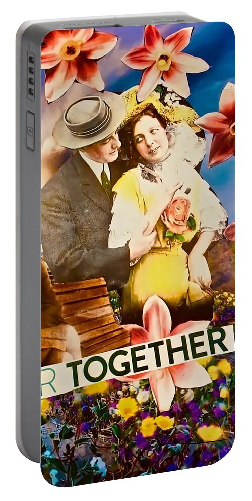 Collage Of Happy Couple Portable Battery Charger featuring the mixed media Lovers Together by Joan Reese