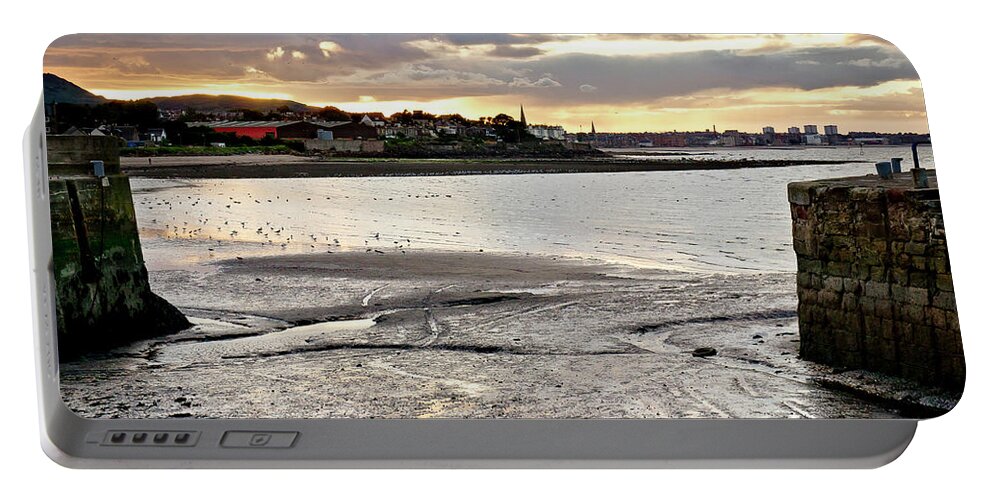 Low Tide Portable Battery Charger featuring the photograph Low tide in the coming night. by Elena Perelman