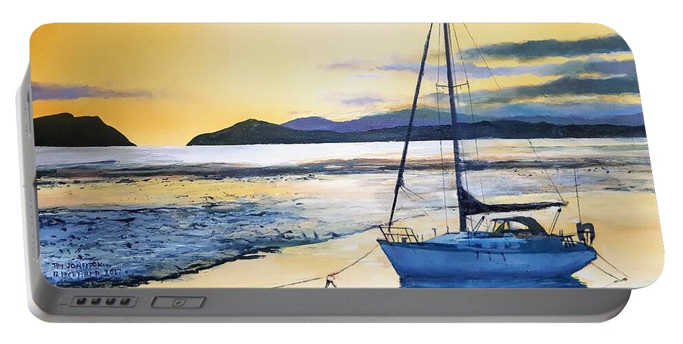 Yacht Portable Battery Charger featuring the painting Low Tide by Tim Johnson