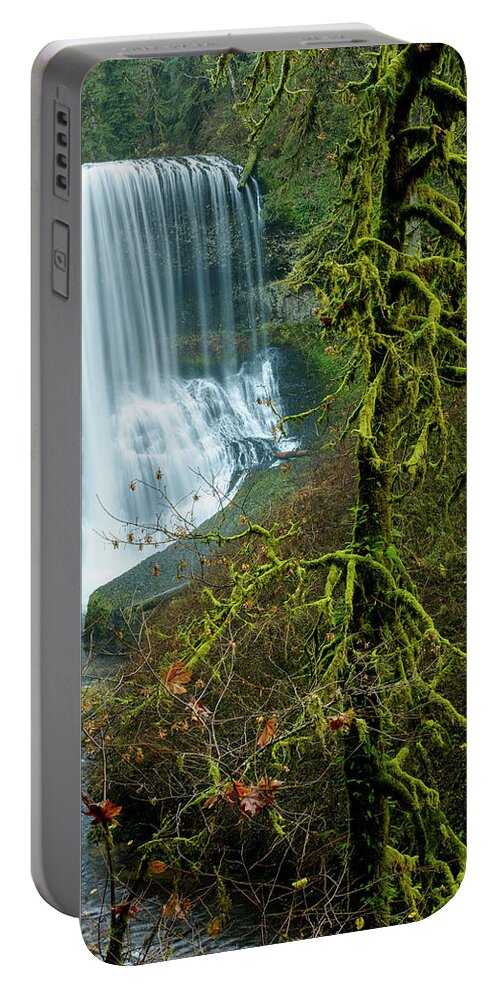 Forest Portable Battery Charger featuring the photograph Middle North Falls by Robert Potts