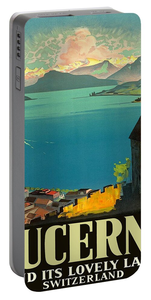 Lucerne Portable Battery Charger featuring the painting Lucerne and its lovely lake by Long Shot