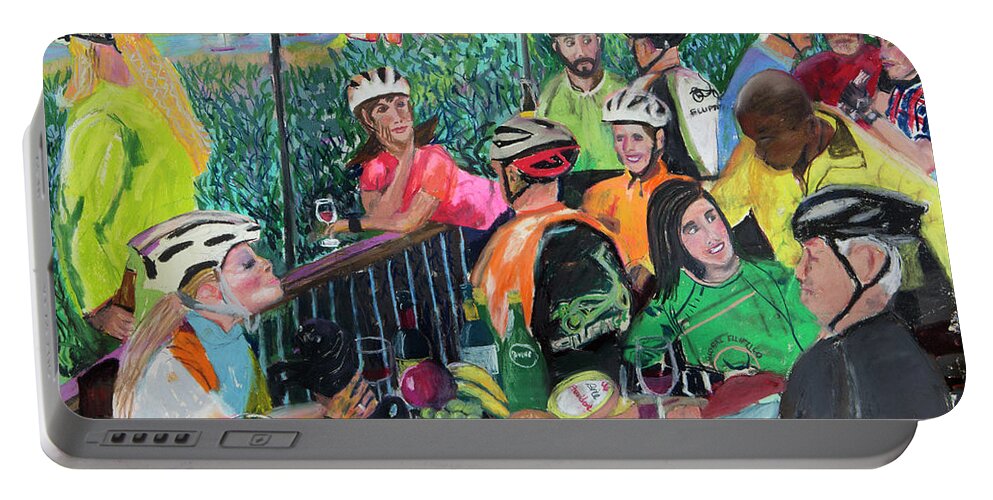 #elliptigo. Renoir Parody Portable Battery Charger featuring the painting Pastel-Luncheon of the Cycling Party by Francois Lamothe