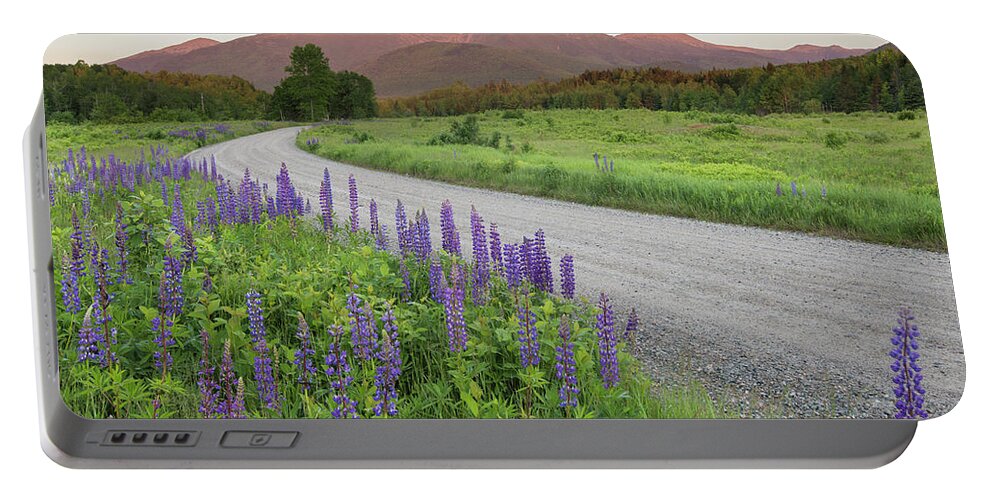 Lupine Portable Battery Charger featuring the photograph Lupine Sunset Road by White Mountain Images