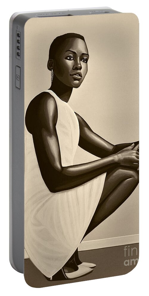 Lupita Nyong'o Portable Battery Charger featuring the painting Lupita Nyong'o by Paul Meijering