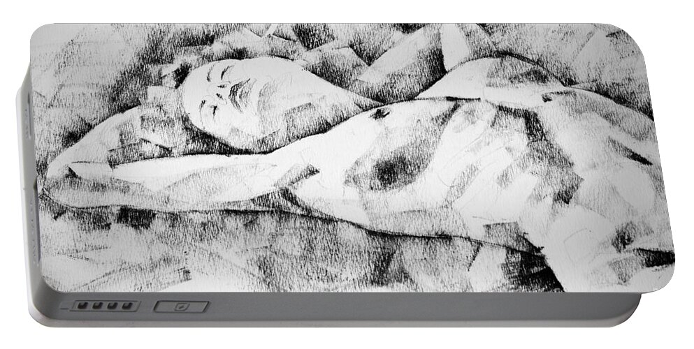 Drawing Portable Battery Charger featuring the drawing Lying Woman Figure Drawing by Dimitar Hristov