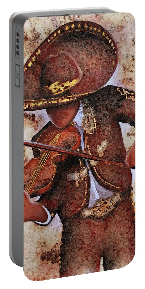 Charros Portable Battery Charger featuring the painting M A R I A C H I .  I by J U A N - O A X A C A