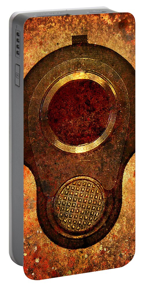 Colt Portable Battery Charger featuring the digital art M1911 Muzzle On Rusted Background by M L C