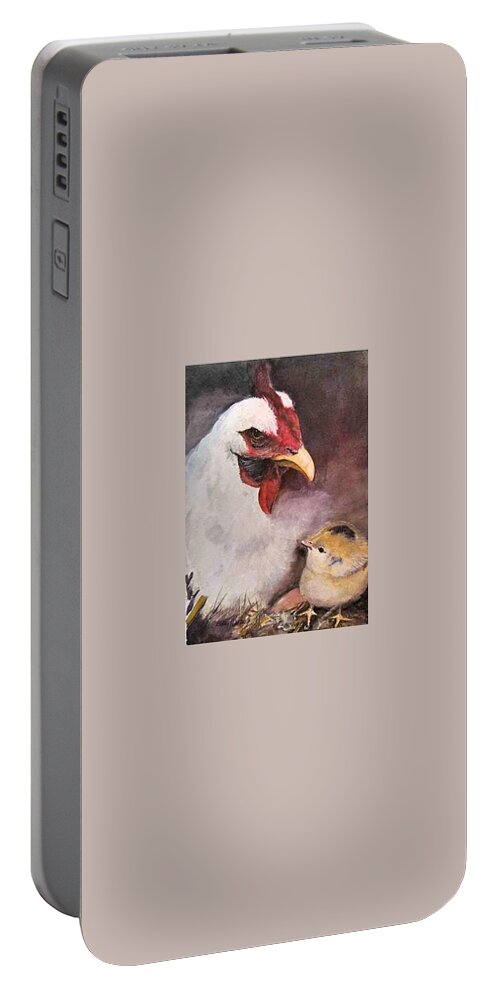 Chickens Portable Battery Charger featuring the painting Ma ma and little peep by Bobby Walters