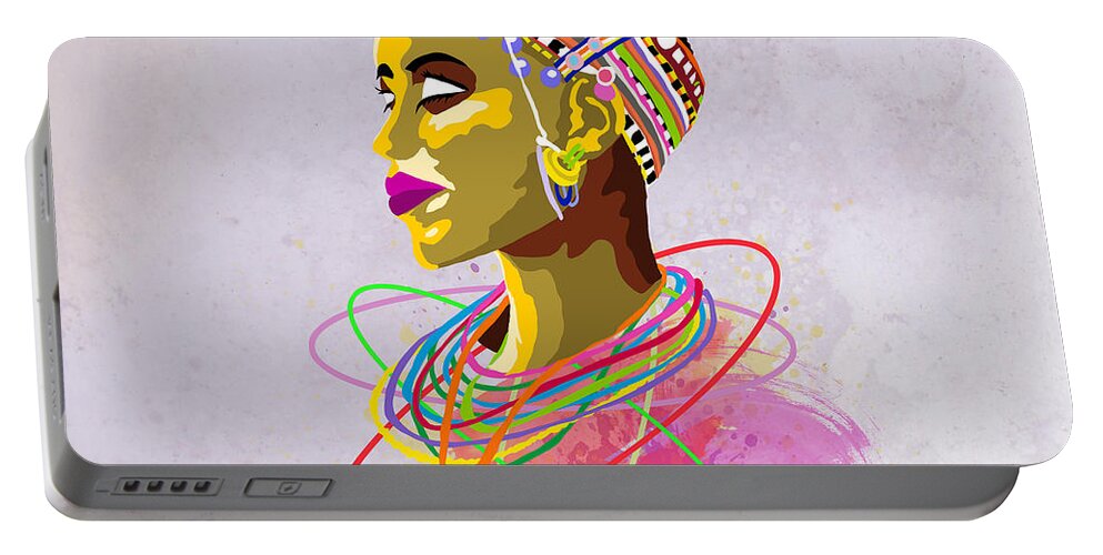 Men Portable Battery Charger featuring the painting Maasai Beauty by Anthony Mwangi