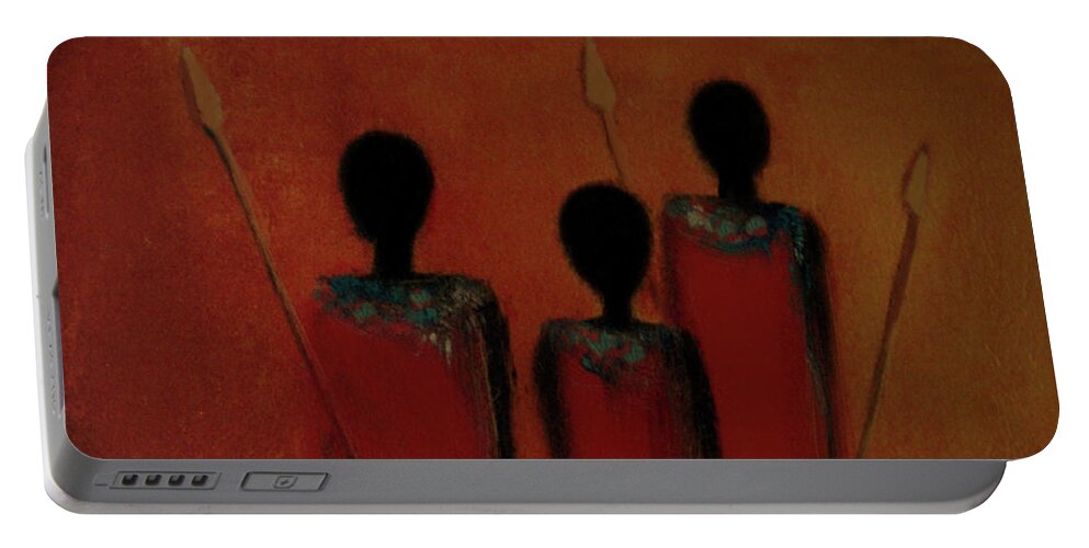 Maasai Portable Battery Charger featuring the painting Maasai Trio by David Dehner