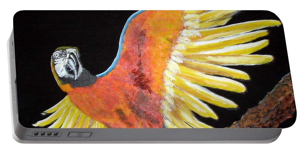 Macaw Portable Battery Charger featuring the painting Macaw - Wingin' It by Susan Kubes