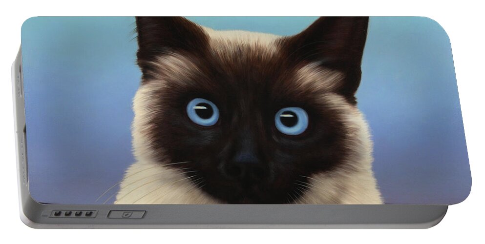 Cat Siamese Siamese Cat Siamese Kitten Kitten Kitty Machka Chat Pet Blue Eyes Pussy James W Johnson Portable Battery Charger featuring the painting Machka 2001 by James W Johnson
