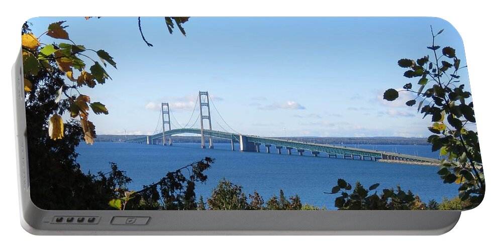 Mackinac Bridge Portable Battery Charger featuring the photograph Mackinac Bridge in early Fall by Keith Stokes