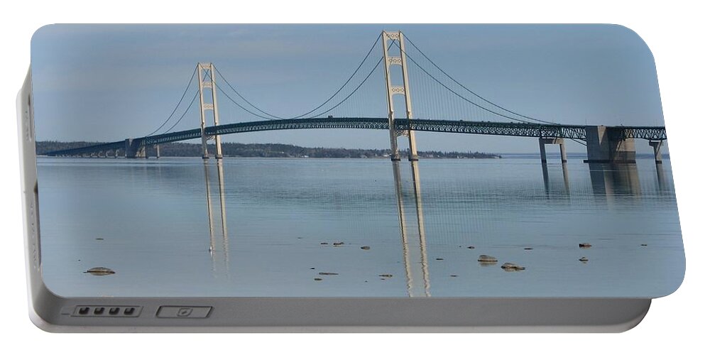 Mackinac Bridge Portable Battery Charger featuring the photograph Mackinac Bridge Mirror by Keith Stokes