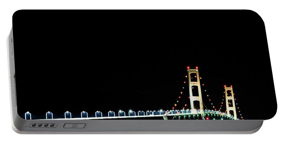 Michigan Portable Battery Charger featuring the photograph Mackinaw Bridge 60th Anniversary by Joe Holley