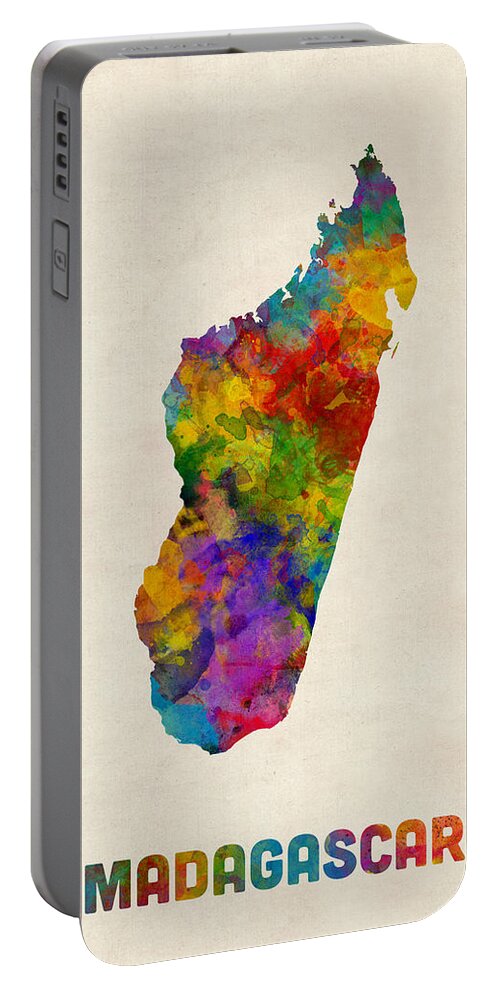 Madagascar Portable Battery Charger featuring the digital art Madagascar Watercolor Map by Michael Tompsett