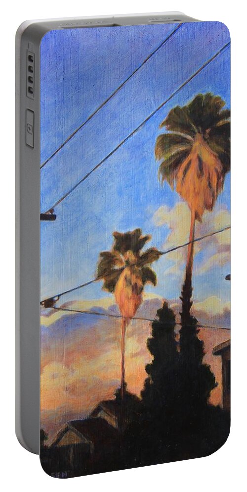 Los Angeles Portable Battery Charger featuring the painting Madison Ave sunset by Andrew Danielsen