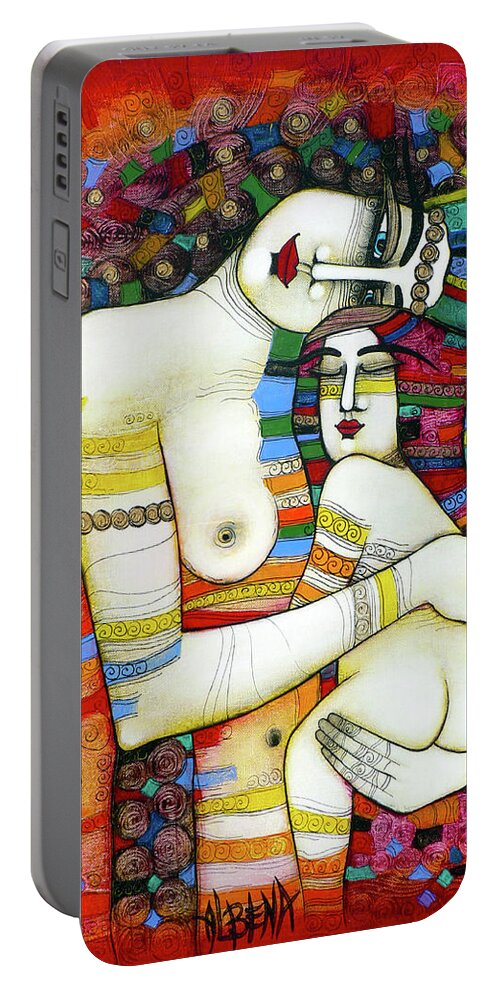 Albena Portable Battery Charger featuring the painting Madonna - a tribute to Klimt by Albena Vatcheva