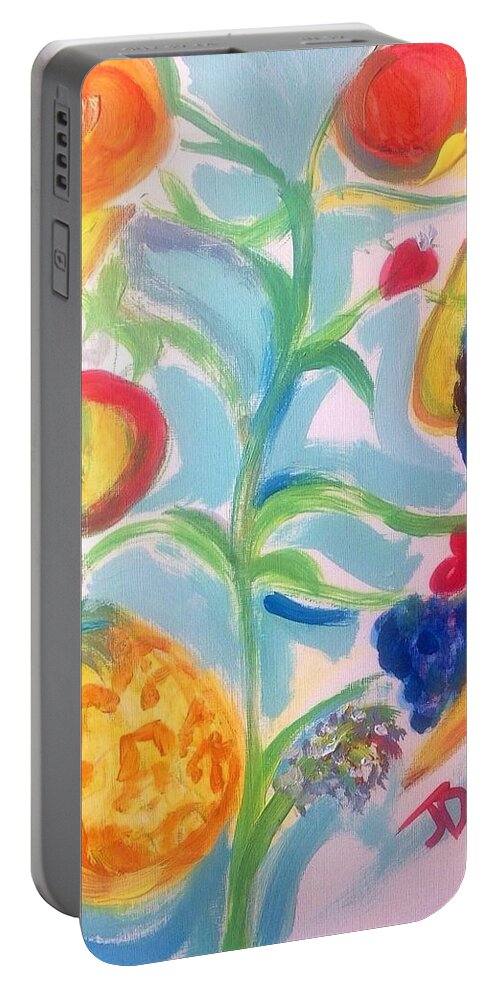 Tree Portable Battery Charger featuring the painting Magical fruits of life tree by Judith Desrosiers