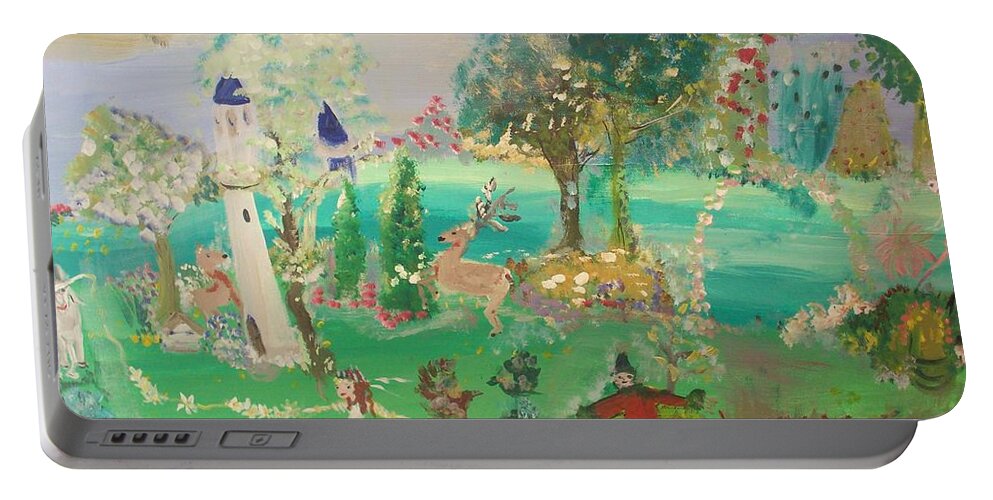 Magical Portable Battery Charger featuring the painting Magical Garden by Judith Desrosiers