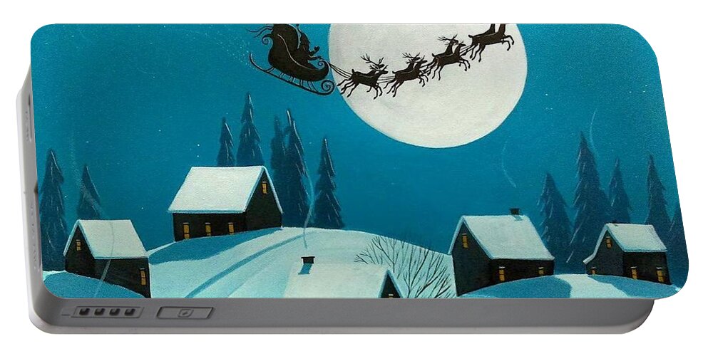 Art Portable Battery Charger featuring the painting Magical Night - Santa reindeer Christmas landscape by Debbie Criswell