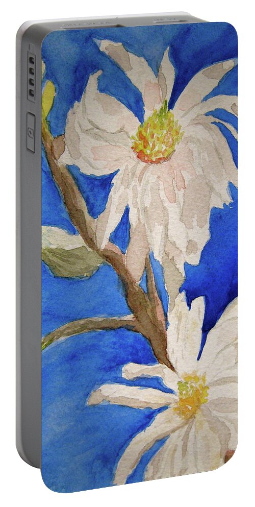 Magnolia Portable Battery Charger featuring the painting Magnolia Stellata Blue Skies by Beverley Harper Tinsley