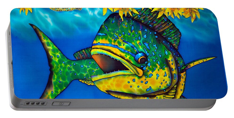 Sea Turtle Portable Battery Charger featuring the painting Mahi Mahi Fish - Dorado Fish by Daniel Jean-Baptiste