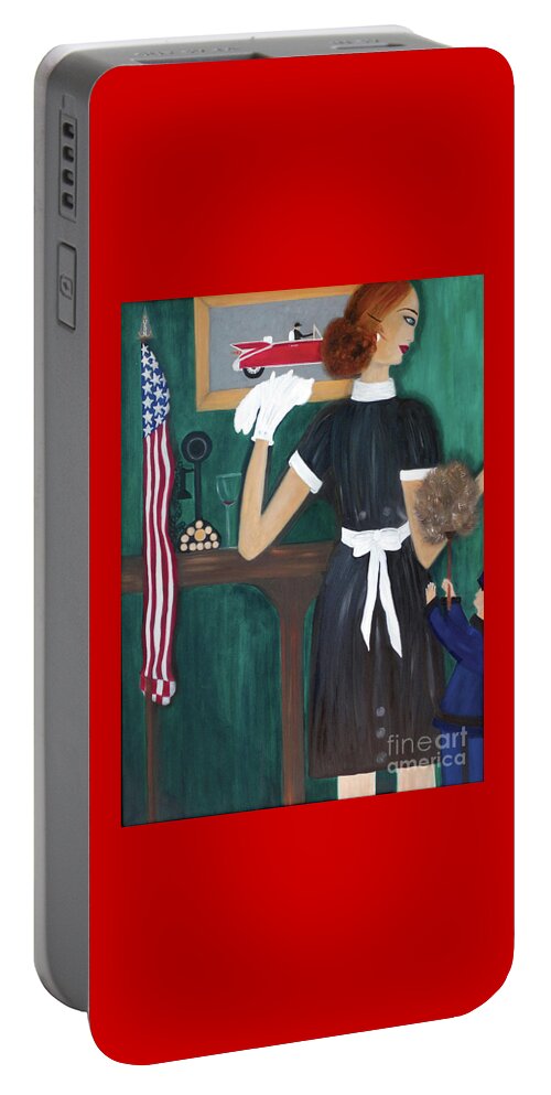 Maid Portable Battery Charger featuring the painting Maid In America by Artist Linda Marie